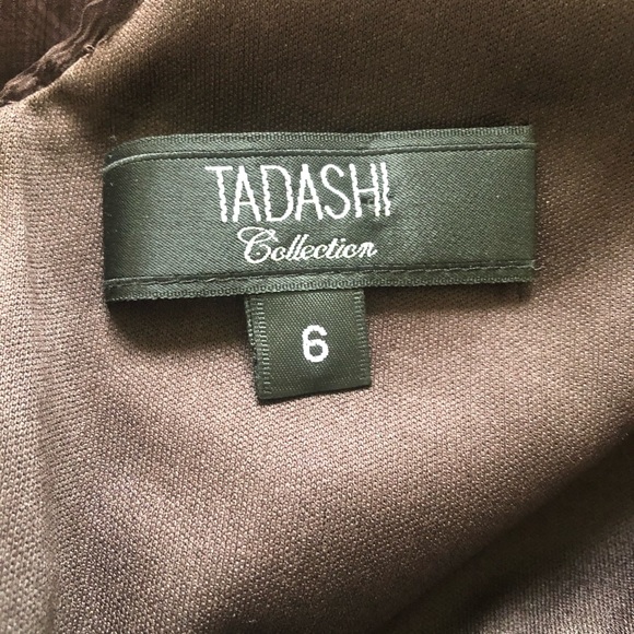 Tadashi Dark Brown Beaded Silk Cocktail Dress Sz 6 - Picture 6 of 8